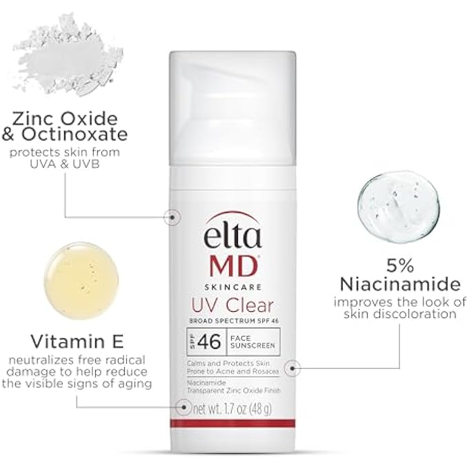 EltaMD UV CLEAR FACIAL SUNSCREEN SPF 46 - FOR SKIN TYPES PRONE TO ACNE, ROSACEA & HYPERPIGMENTATION 48G/1.7OZ CREAM - Image 4